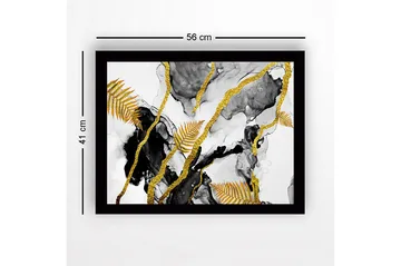 Innrammet lerret i tre - 41x56 cm - Abstrakt komposisjon med gylne bregneblader og svarte elementer - Gull / Svart / Grå - Interiør - Maleri & posters - Lerretsbilder