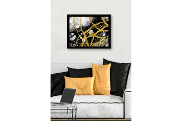 Innrammet lerret i tre - 41x56 cm - Abstrakt komposisjon med gylne linjer og svart-hvite elementer - Gull / Svart / Hvit - Interiør - Maleri & posters - Lerretsbilder