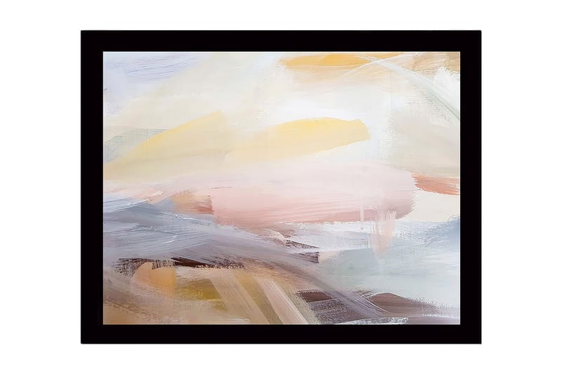 Innrammet lerret i tre - 41x56 cm - Abstrakt komposisjon med myke fargeoverganger, Lys gul / Lys rosa / Lys blå