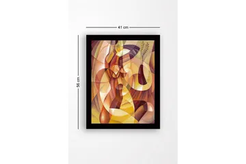 Innrammet lerret i tre - 41x56 cm - Abstrakt komposisjon med organiske former og en vase med planter - Gull / Brun / Terrakotta - Interiør - Maleri & posters - Lerretsbilder