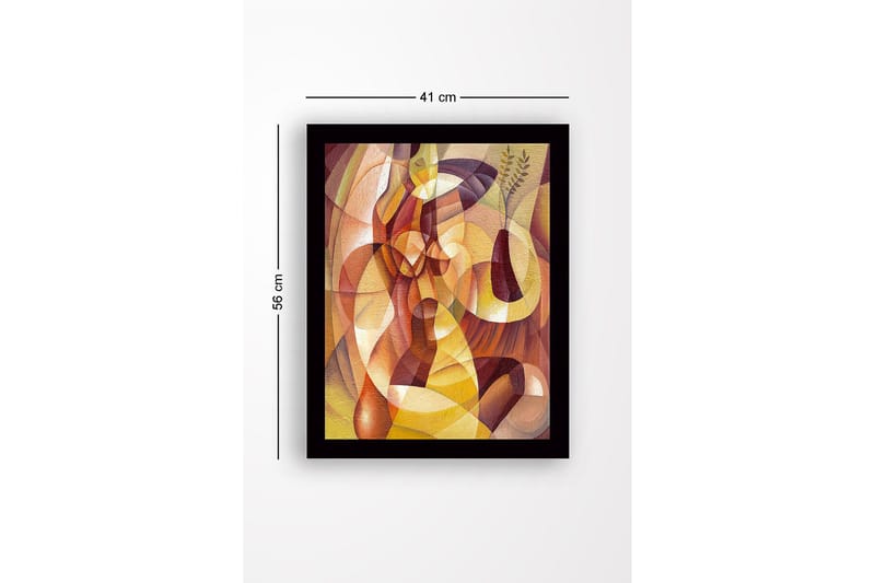Innrammet lerret i tre - 41x56 cm - Abstrakt komposisjon med organiske former og en vase med planter - Gull / Brun / Terrakotta - Interiør - Maleri & posters - Lerretsbilder
