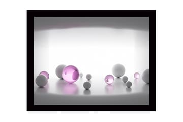 Innrammet lerret i tre - 41x56 cm - Abstrakt komposisjon med sfæriske former i forskjellige størrelser - Hvit / Lilla - Interiør - Maleri & posters - Lerretsbilder