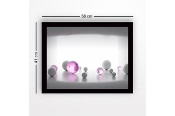 Innrammet lerret i tre - 41x56 cm - Abstrakt komposisjon med sfæriske former i forskjellige størrelser - Hvit / Lilla - Interiør - Maleri & posters - Lerretsbilder