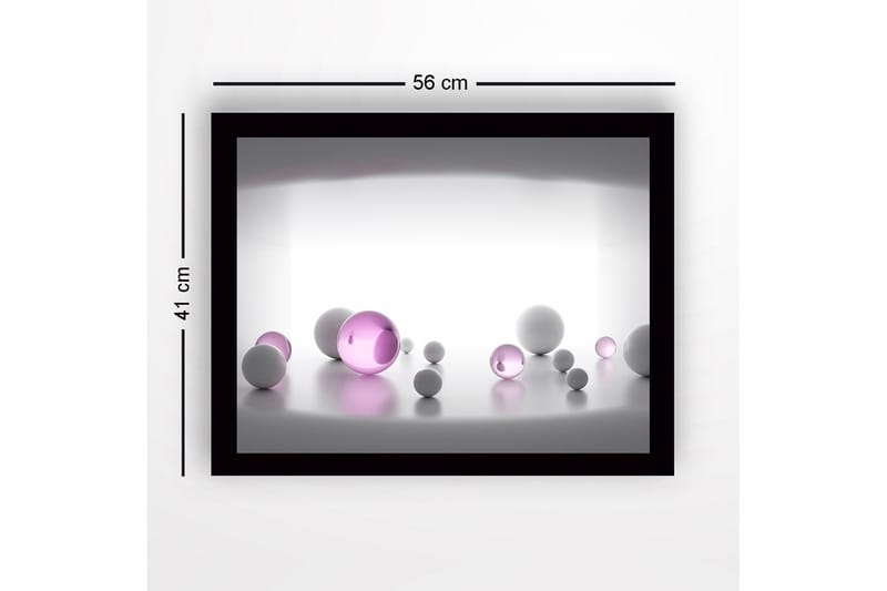 Innrammet lerret i tre - 41x56 cm - Abstrakt komposisjon med sfæriske former i forskjellige størrelser - Hvit / Lilla - Interiør - Maleri & posters - Lerretsbilder