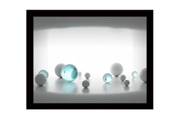 Innrammet lerret i tre - 41x56 cm - Abstrakt komposisjon med sfæriske former i forskjellige størrelser - Hvit / Lys blå - Interiør - Maleri & posters - Lerretsbilder