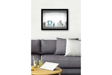 Innrammet lerret i tre - 41x56 cm - Abstrakt komposisjon med sfæriske former i forskjellige størrelser - Hvit / Lys blå - Interiør - Maleri & posters - Lerretsbilder