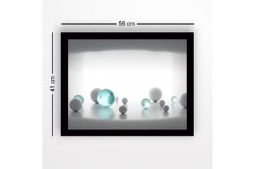 Innrammet lerret i tre - 41x56 cm - Abstrakt komposisjon med sfæriske former i forskjellige størrelser - Hvit / Lys blå - Interiør - Maleri & posters - Lerretsbilder