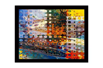 Innrammet lerret i tre - 41x56 cm - Abstrakt komposisjon med sirkulære former og fargerike mønstre - Blå / Oransje / Gul - Interiør - Maleri & posters - Lerretsbilder