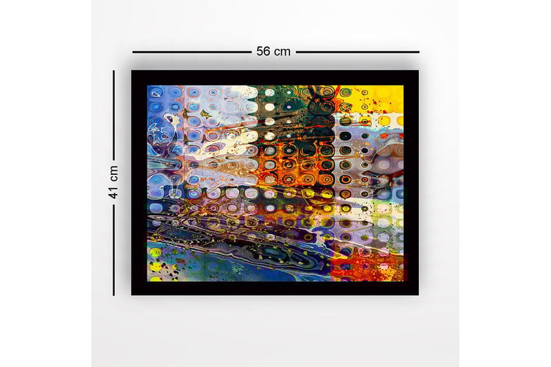 Innrammet lerret i tre - 41x56 cm - Abstrakt komposisjon med sirkulære former og fargerike mønstre - Blå / Oransje / Gul - Interiør - Maleri & posters - Lerretsbilder