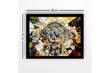 Innrammet lerret i tre - 41x56 cm - Abstrakt komposisjon med sirkulære former og mosaikklignende struktur - Gull / Brun / Blå - Interiør - Maleri & posters - Lerretsbilder