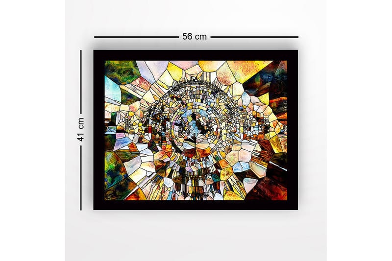 Innrammet lerret i tre - 41x56 cm - Abstrakt komposisjon med sirkulære former og mosaikklignende struktur - Gull / Brun / Blå - Interiør - Maleri & posters - Lerretsbilder