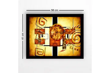 Innrammet lerret i tre - 41x56 cm - Abstrakt komposisjon med solsymbolikk og geometriske former - Gull / Oransje / Brun - Interiør - Maleri & posters - Lerretsbilder