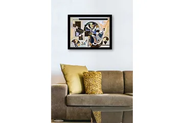 Innrammet lerret i tre - 41x56 cm - Abstrakt komposisjon med spiraler og geometriske former - Svart / Hvit / Brun - Interiør - Maleri & posters - Lerretsbilder