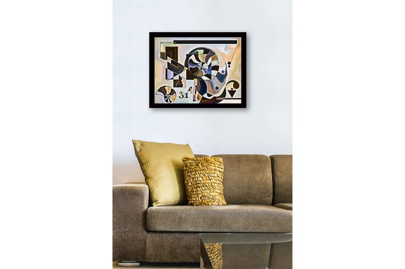 Innrammet lerret i tre - 41x56 cm - Abstrakt komposisjon med spiraler og geometriske former - Svart / Hvit / Brun - Interiør - Maleri & posters - Lerretsbilder