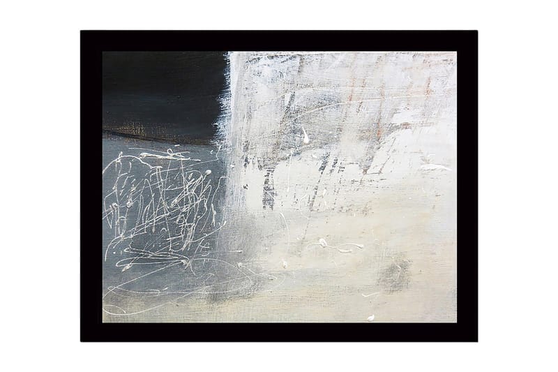 Innrammet lerret i tre - 41x56 cm - Abstrakt komposisjon med svarte og hvite nyanser, Svart / Hvit / Grå