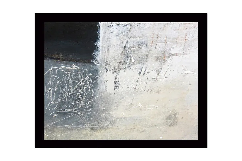 Innrammet lerret i tre - 41x56 cm - Abstrakt komposisjon med svarte og hvite nyanser, Svart / Hvit / Grå