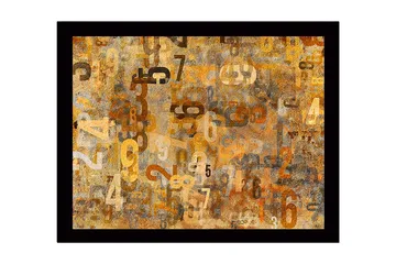 Innrammet lerret i tre - 41x56 cm - Abstrakt komposisjon med tall i forskjellige størrelser - Gull / Brun / Beige - Interiør - Maleri & posters - Lerretsbilder