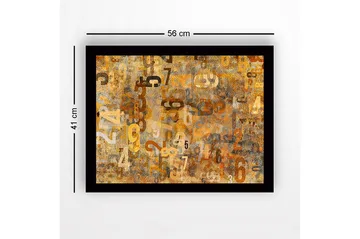 Innrammet lerret i tre - 41x56 cm - Abstrakt komposisjon med tall i forskjellige størrelser - Gull / Brun / Beige - Interiør - Maleri & posters - Lerretsbilder