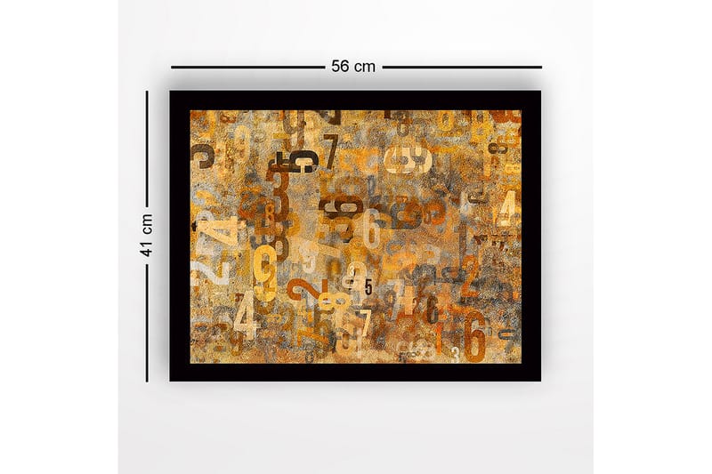 Innrammet lerret i tre - 41x56 cm - Abstrakt komposisjon med tall i forskjellige størrelser - Gull / Brun / Beige - Interiør - Maleri & posters - Lerretsbilder