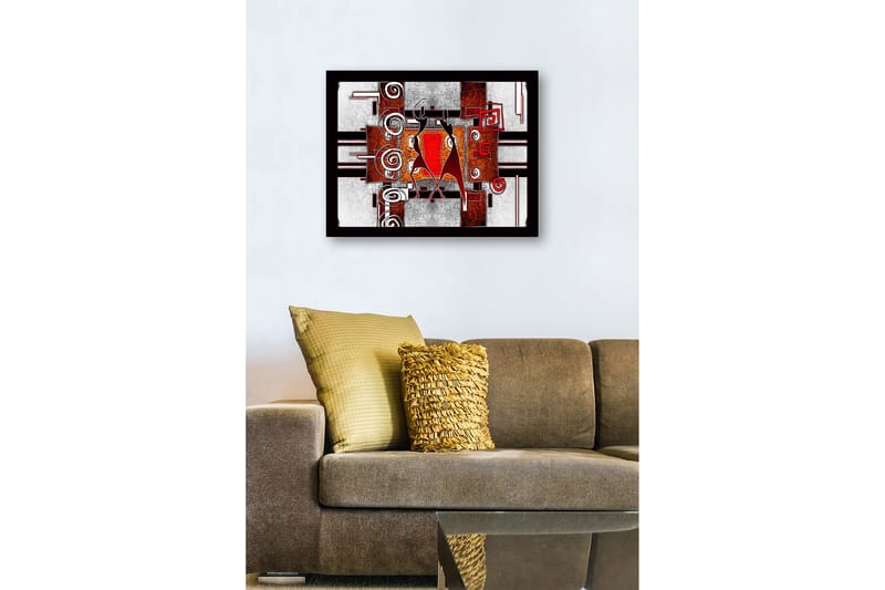 Innrammet lerret i tre - 41x56 cm - Abstrakt komposisjon med to dansende figurer - Rød / Svart / Hvit - Interiør - Maleri & posters - Lerretsbilder