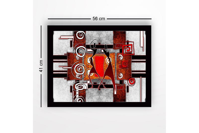 Innrammet lerret i tre - 41x56 cm - Abstrakt komposisjon med to dansende figurer - Rød / Svart / Hvit - Interiør - Maleri & posters - Lerretsbilder