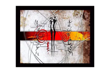 Innrammet lerret i tre - 41x56 cm - Abstrakt komposisjon med to stiliserte figurer i samspill - Rød / Svart / Oransje - Interiør - Maleri & posters - Lerretsbilder