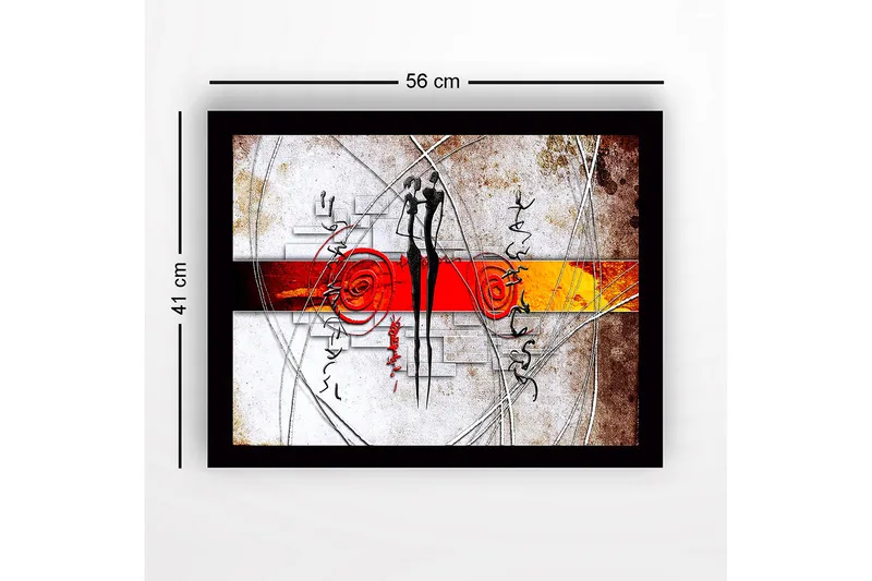 Innrammet lerret i tre - 41x56 cm - Abstrakt komposisjon med to stiliserte figurer i samspill - Rød / Svart / Oransje - Interiør - Maleri & posters - Lerretsbilder