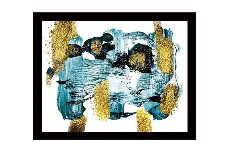 Innrammet lerret i tre - 41x56 cm - Abstrakt komposisjon med turkise og gylne elementer - Turkis / Gull - Interiør - Maleri & posters - Lerretsbilder