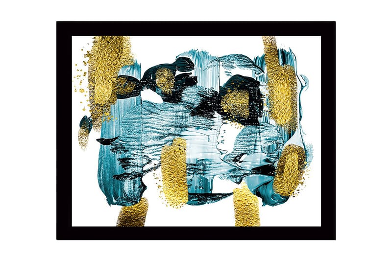 Innrammet lerret i tre - 41x56 cm - Abstrakt komposisjon med turkise og gylne elementer - Turkis / Gull - Interiør - Maleri & posters - Lerretsbilder