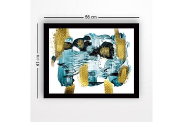 Innrammet lerret i tre - 41x56 cm - Abstrakt komposisjon med turkise og gylne elementer - Turkis / Gull - Interiør - Maleri & posters - Lerretsbilder