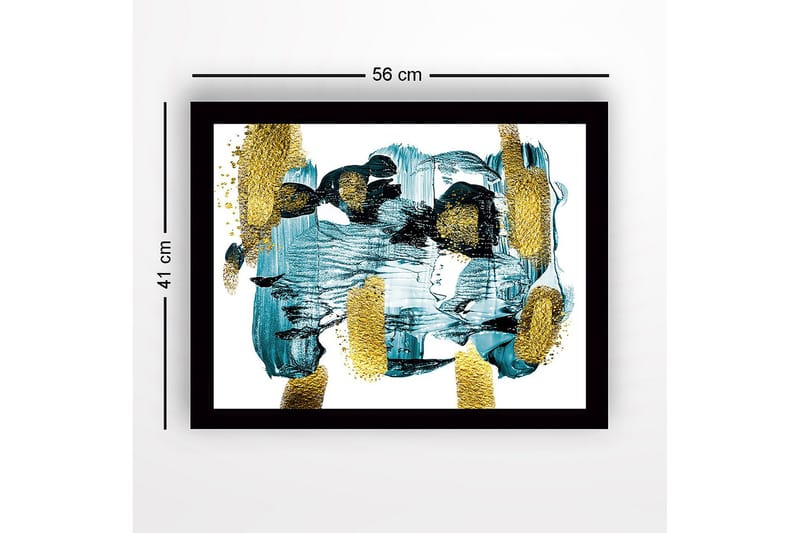 Innrammet lerret i tre - 41x56 cm - Abstrakt komposisjon med turkise og gylne elementer - Turkis / Gull - Interiør - Maleri & posters - Lerretsbilder
