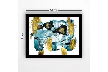 Innrammet lerret i tre - 41x56 cm - Abstrakt komposisjon med turkise og gylne elementer - Turkis / Gull - Interiør - Maleri & posters - Lerretsbilder