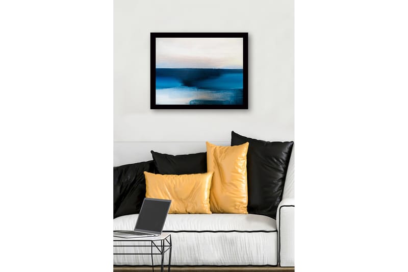 Innrammet lerret i tre - 41x56 cm - Abstrakt landskap med blå fargetoner - Mørk blå / Lys blå / Hvit - Interiør - Maleri & posters - Lerretsbilder