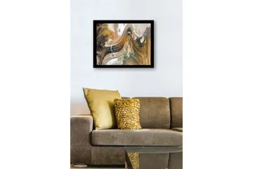 Innrammet lerret i tre - 41x56 cm - Abstrakt landskap med feiende linjer og jordfarger - Gull / Brun / Svart - Interiør - Maleri & posters - Lerretsbilder