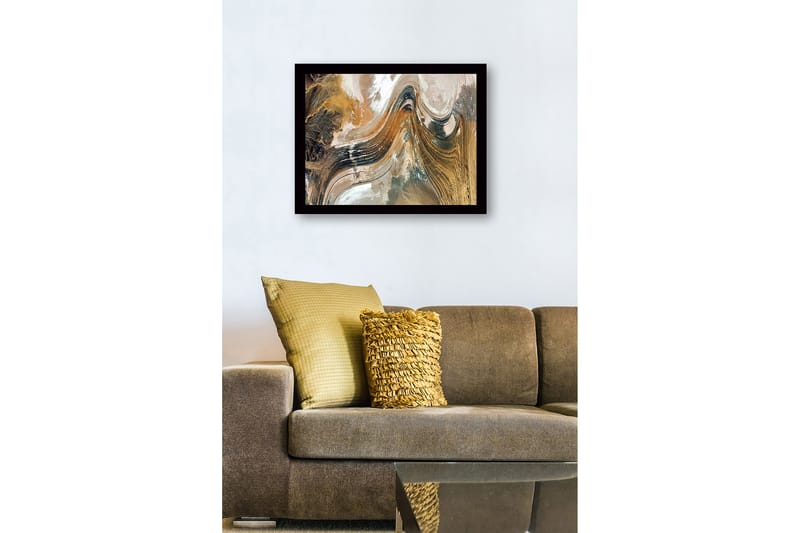 Innrammet lerret i tre - 41x56 cm - Abstrakt landskap med feiende linjer og jordfarger - Gull / Brun / Svart - Interiør - Maleri & posters - Lerretsbilder