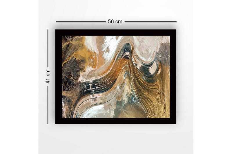 Innrammet lerret i tre - 41x56 cm - Abstrakt landskap med feiende linjer og jordfarger - Gull / Brun / Svart - Interiør - Maleri & posters - Lerretsbilder