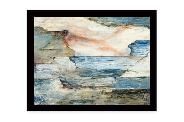 Innrammet lerret i tre - 41x56 cm - Abstrakt landskap med hav og steiner - Blå / Grå / Beige - Interiør - Maleri & posters - Lerretsbilder