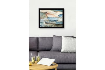 Innrammet lerret i tre - 41x56 cm - Abstrakt landskap med hav og steiner - Blå / Grå / Beige - Interiør - Maleri & posters - Lerretsbilder