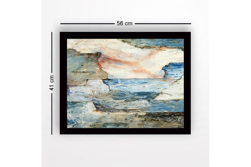Innrammet lerret i tre - 41x56 cm - Abstrakt landskap med hav og steiner - Blå / Grå / Beige - Interiør - Maleri & posters - Lerretsbilder