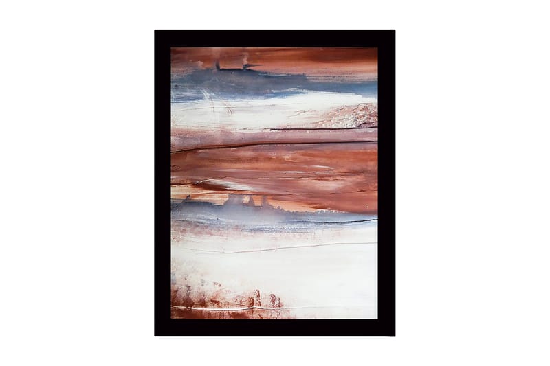 Innrammet lerret i tre - 41x56 cm - Abstrakt landskap med jordfarger, Rødbrun / Blå / Hvit