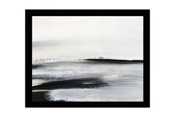 Innrammet lerret i tre - 41x56 cm - Abstrakt landskap med myke, sveipende linjer - Hvit / Svart / Grå - Interiør - Maleri & posters - Lerretsbilder