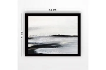 Innrammet lerret i tre - 41x56 cm - Abstrakt landskap med myke, sveipende linjer - Hvit / Svart / Grå - Interiør - Maleri & posters - Lerretsbilder