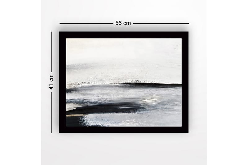 Innrammet lerret i tre - 41x56 cm - Abstrakt landskap med myke, sveipende linjer - Hvit / Svart / Grå - Interiør - Maleri & posters - Lerretsbilder