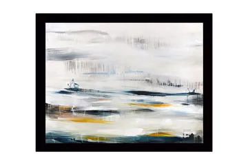 Innrammet lerret i tre - 41x56 cm - Abstrakt landskap med myke fargeoverganger - Blå / Grå / Gul - Interiør - Maleri & posters - Lerretsbilder