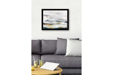 Innrammet lerret i tre - 41x56 cm - Abstrakt landskap med myke fargeoverganger - Blå / Grå / Gul - Interiør - Maleri & posters - Lerretsbilder