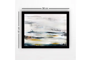 Innrammet lerret i tre - 41x56 cm - Abstrakt landskap med myke fargeoverganger - Blå / Grå / Gul - Interiør - Maleri & posters - Lerretsbilder