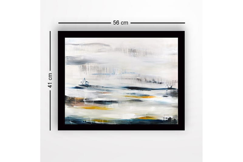 Innrammet lerret i tre - 41x56 cm - Abstrakt landskap med myke fargeoverganger - Blå / Grå / Gul - Interiør - Maleri & posters - Lerretsbilder