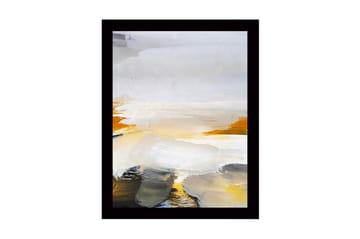 Innrammet lerret i tre - 41x56 cm - Abstrakt landskap med myke fargeoverganger - Hvit / Gul / Grå - Interiør - Maleri & posters - Lerretsbilder