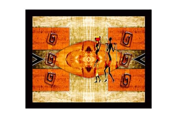 Innrammet lerret i tre - 41x56 cm - Abstrakt scene med stiliserte figurer som bærer vannkanner - Oransje / Svart / Beige - Interiør - Maleri & posters - Lerretsbilder