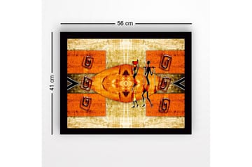 Innrammet lerret i tre - 41x56 cm - Abstrakt scene med stiliserte figurer som bærer vannkanner - Oransje / Svart / Beige - Interiør - Maleri & posters - Lerretsbilder